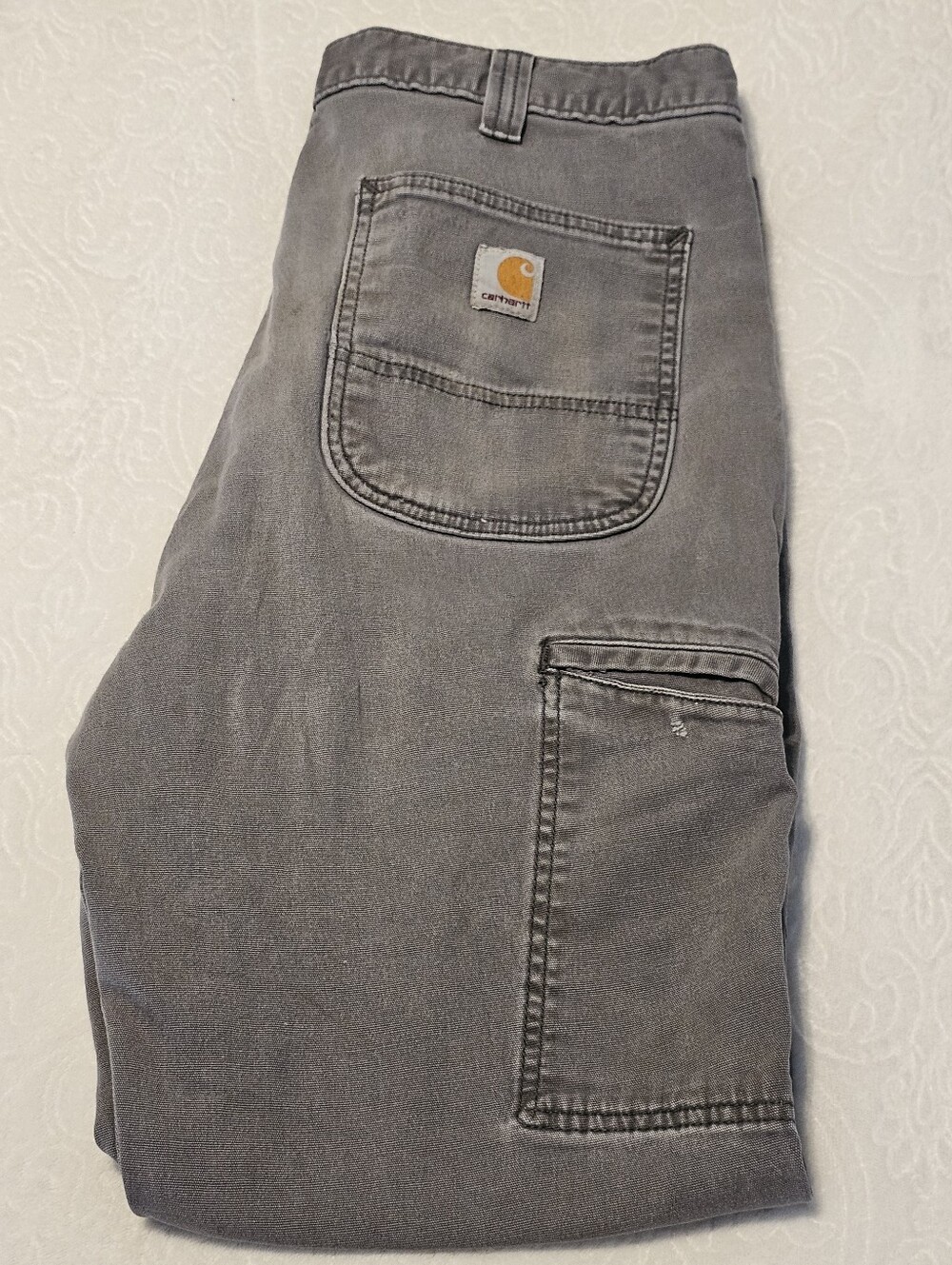 Carhartt Mens 34x29 Relaxed Canvas Work Pants Gray Distressed Carpenter Utility